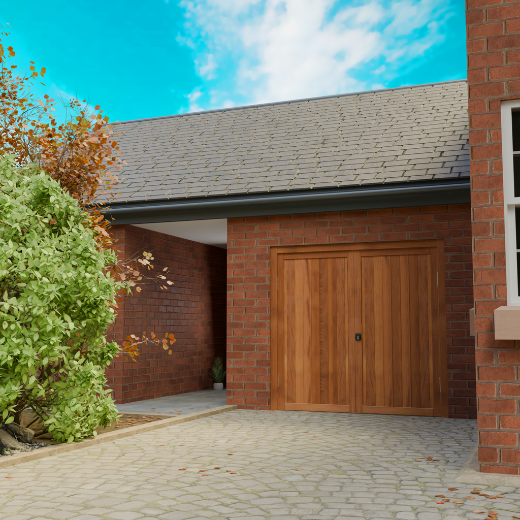 Iroko Solid Garage Door Pair