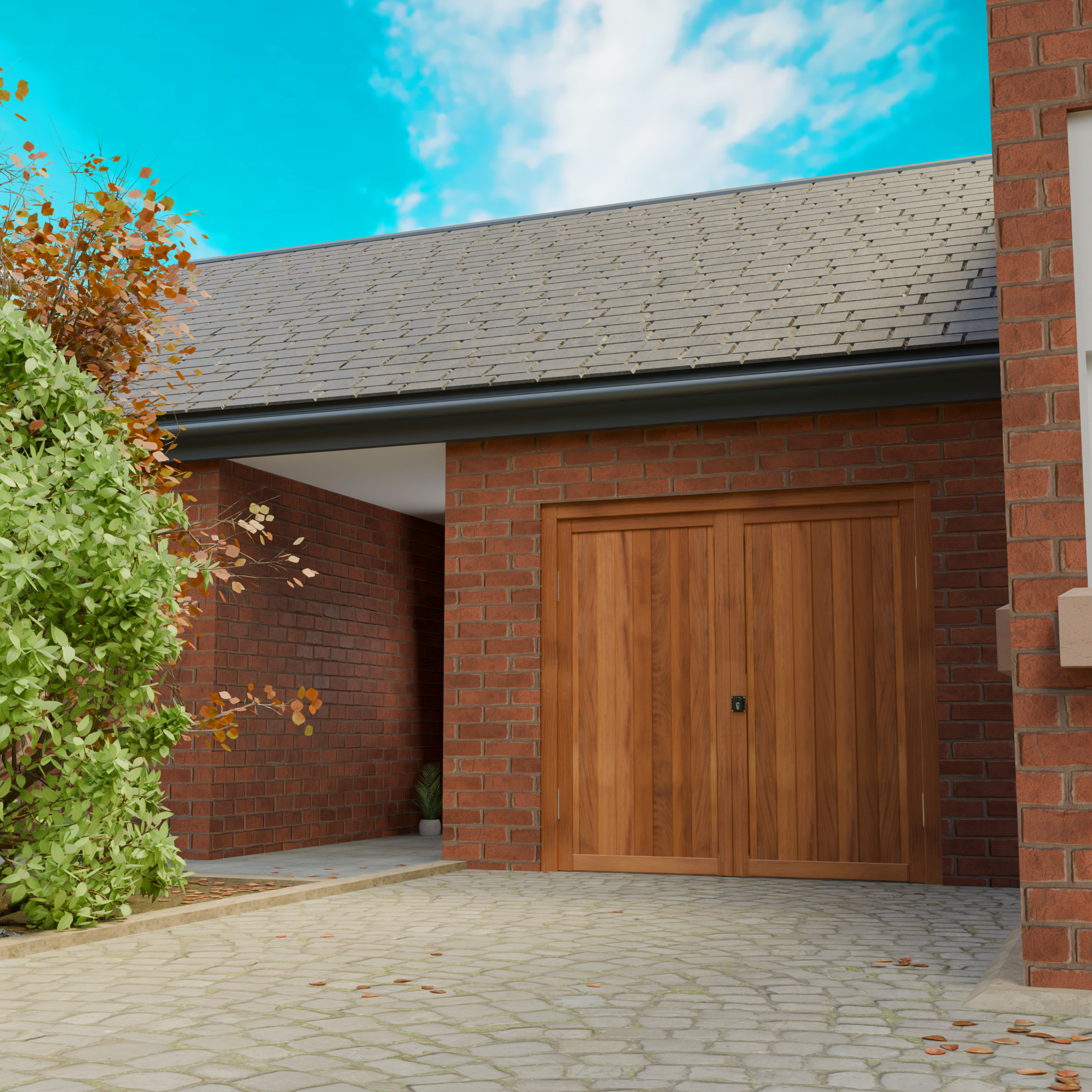 Iroko Solid Garage Door Pair