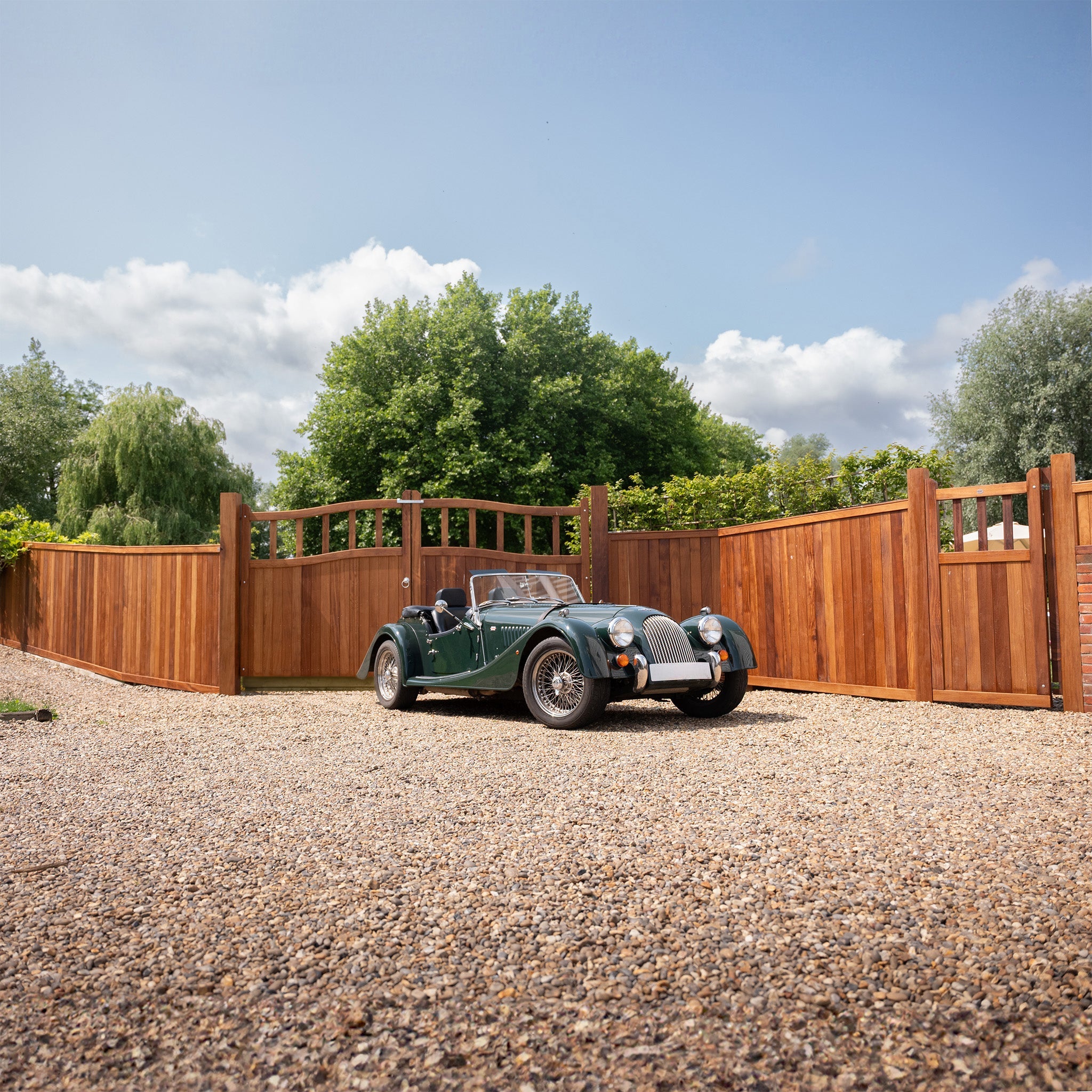 Iroko Swan Neck Cottage Mortise & Tenon Sliding Driveway Gate