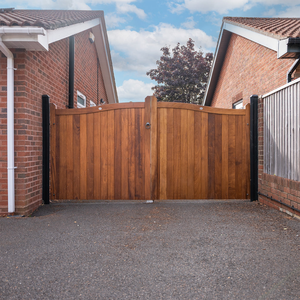 Iroko Swan Neck Driveway Gate Pair