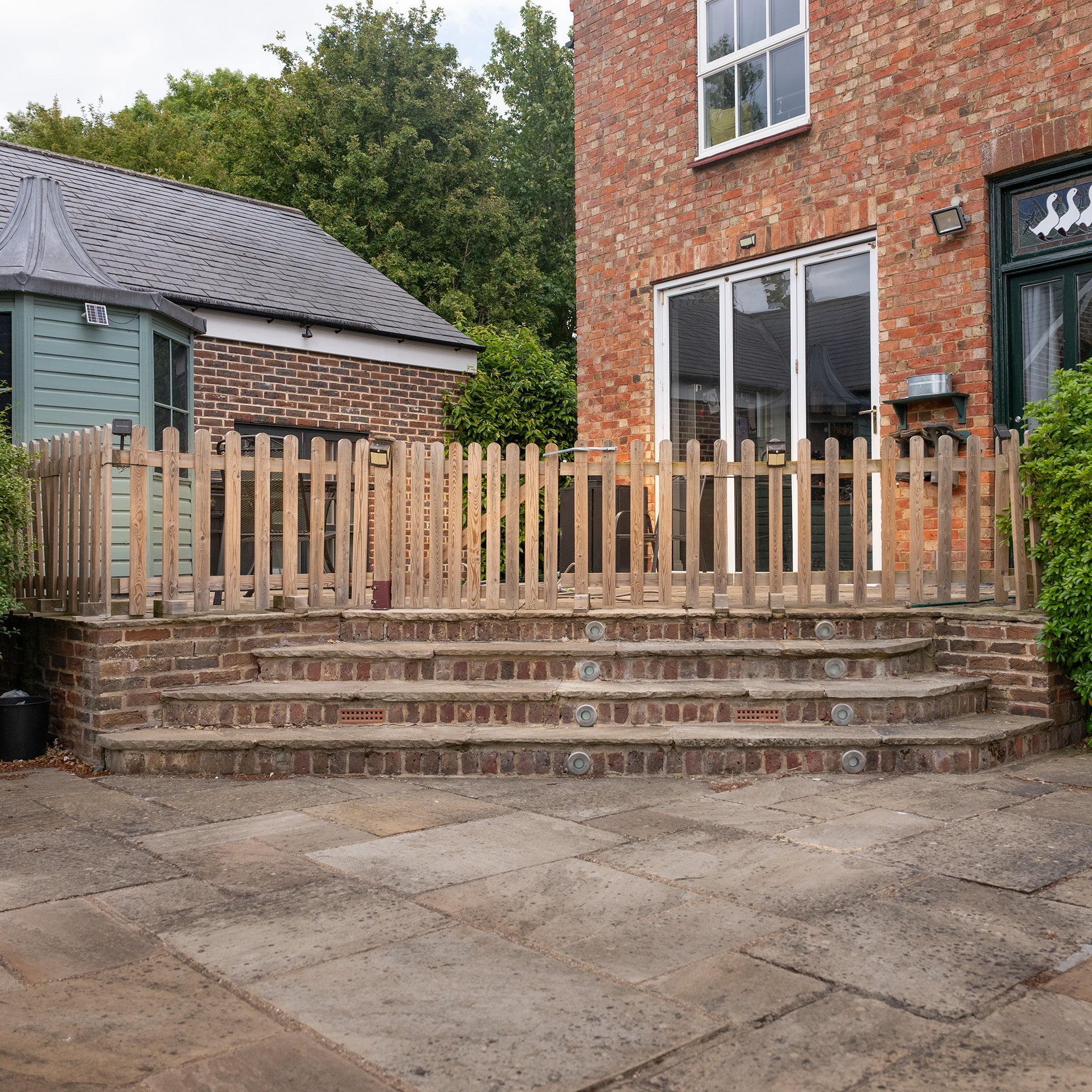 Portable Freestanding Scandinavian Redwood Treated Picket Fence Panel
