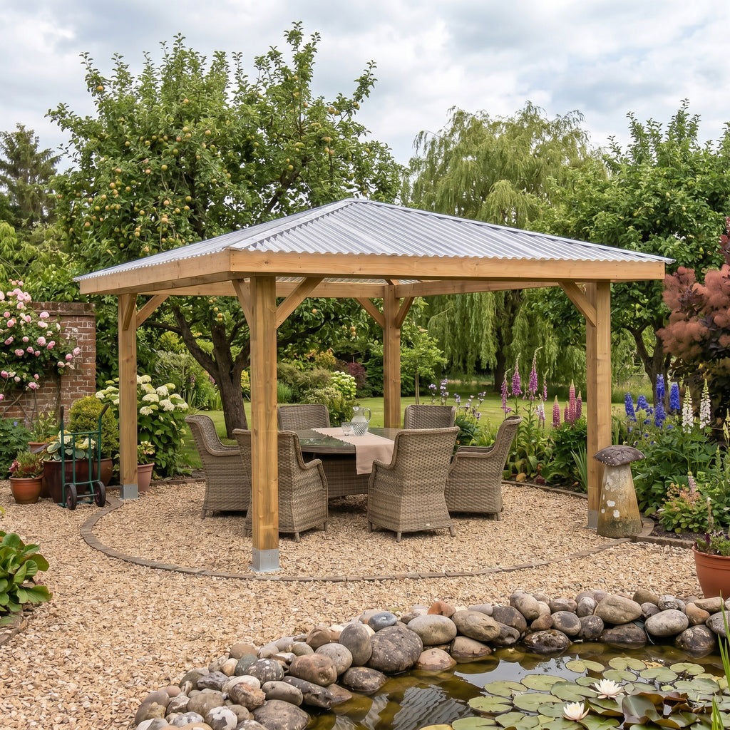 Ruby 4 Pitch Corrugated Clear Roof Wooden Gazebo