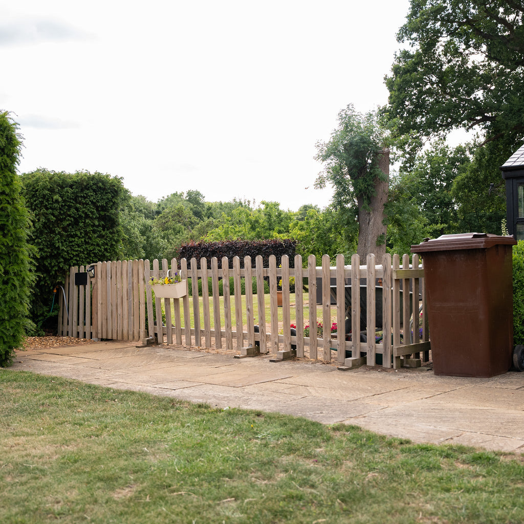 Portable Freestanding Scandinavian Redwood Treated Picket Fence Panel