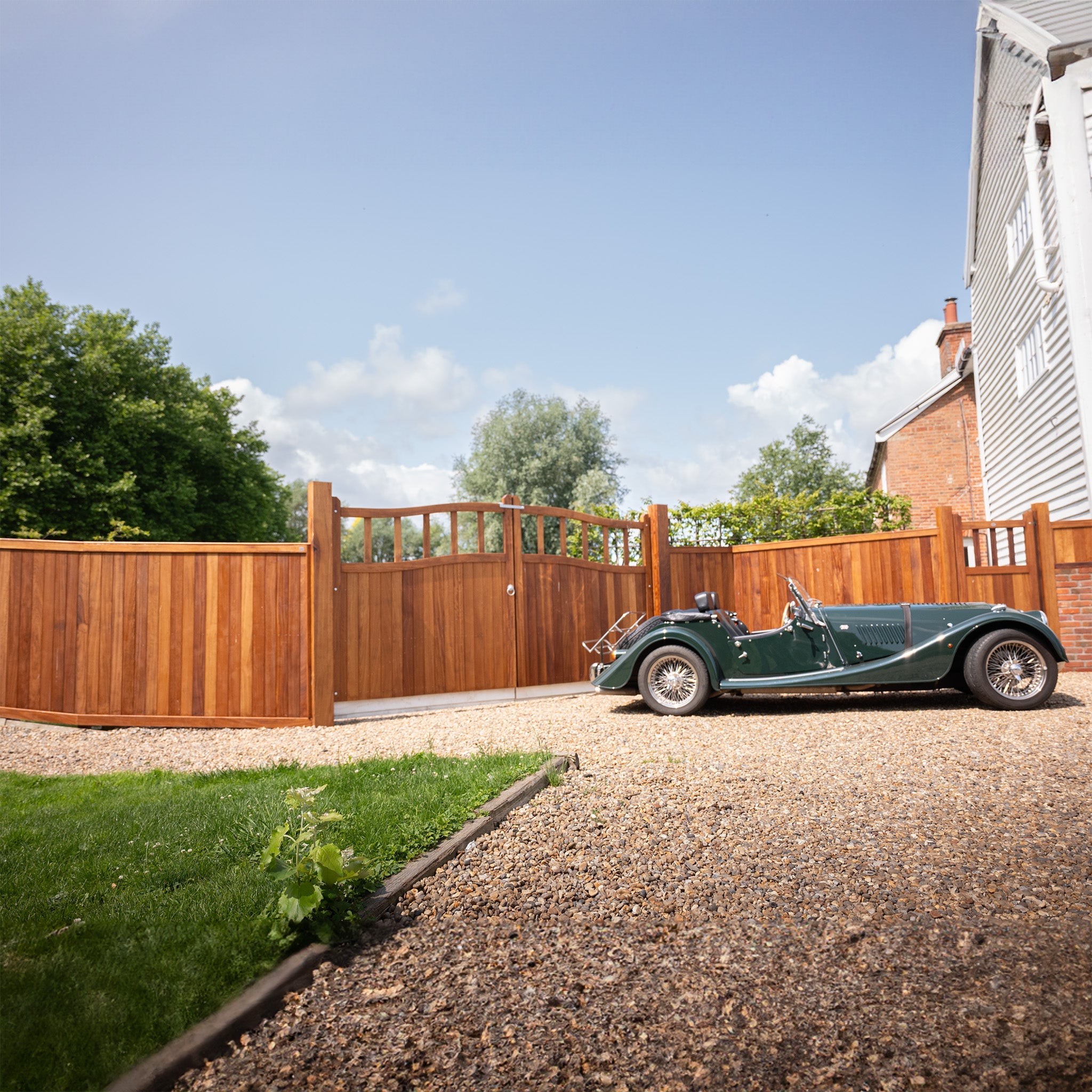 Iroko Swan Neck Cottage Driveway Gate Pair