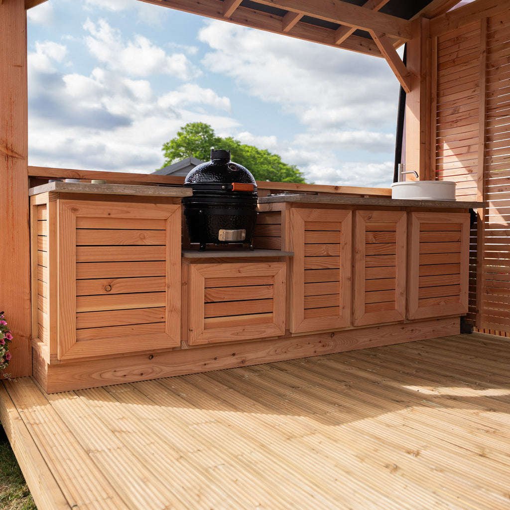 Outdoor Kitchen with Slatted Cabinets & Polished Concrete Worktop
