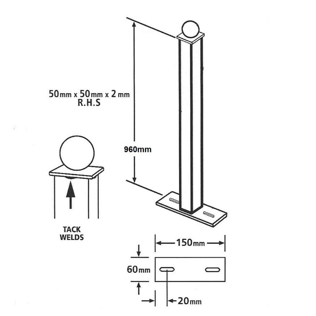 Bolt Down Ball Top Metal Fence Post