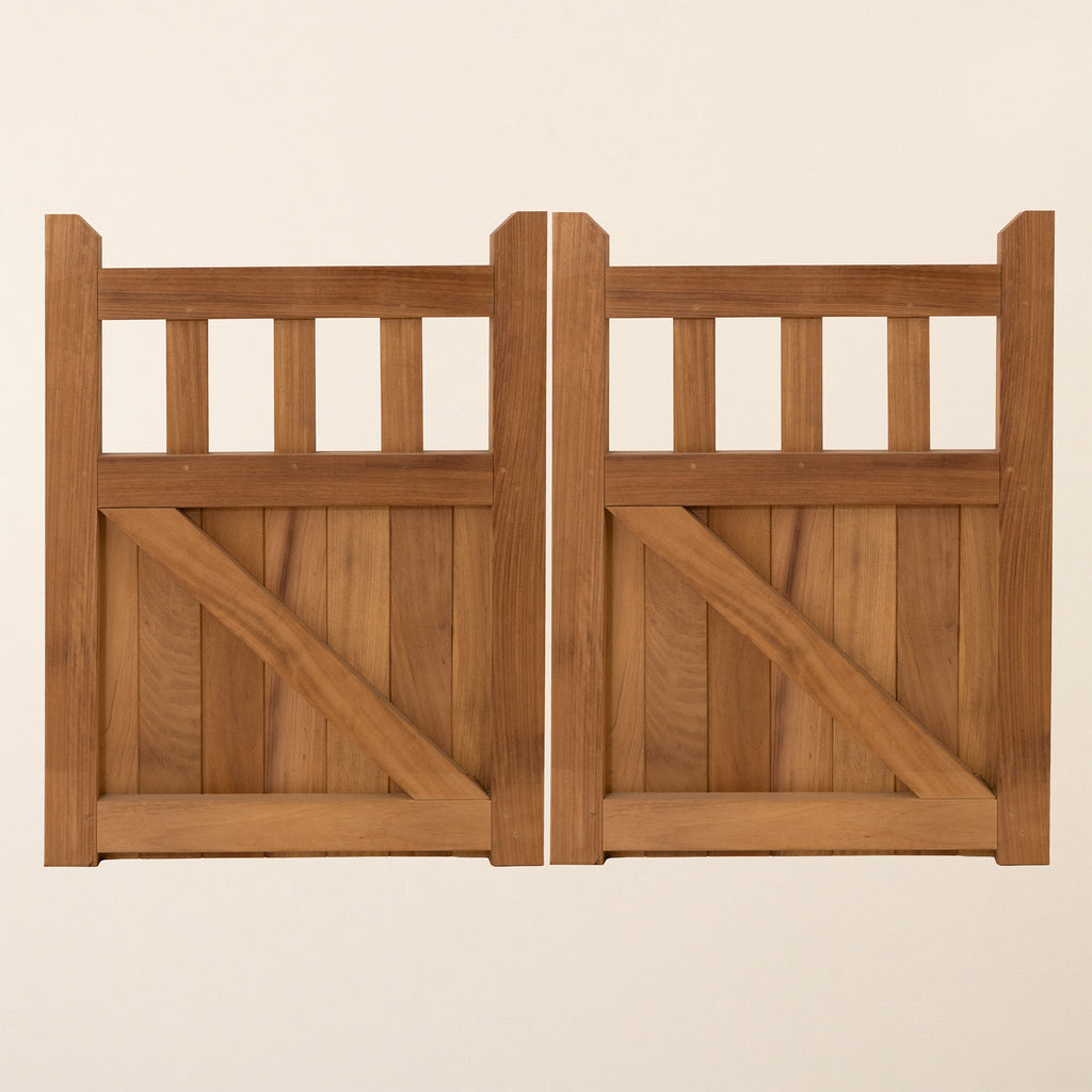 Iroko Cottage Mortise & Tenon Driveway Gate Pair