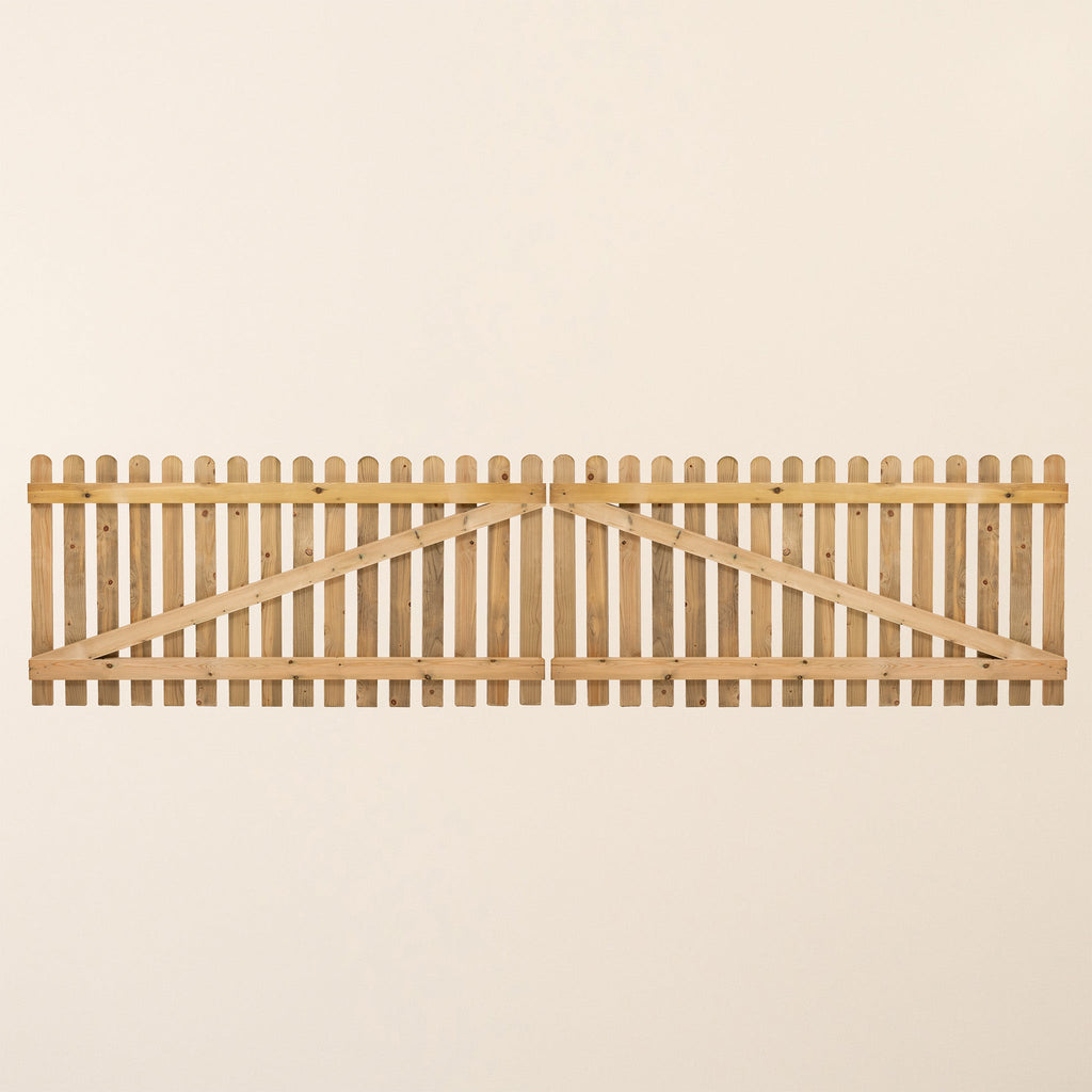 Scandinavian Redwood Picket Driveway Gate Pair