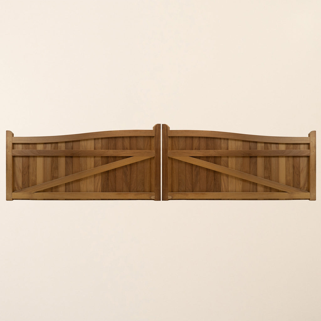Iroko Swan Neck Driveway Gate Pair