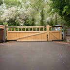 Cottage Scandinavian Redwood Mortise & Tenon 3/4 Split Driveway Gate Pair
