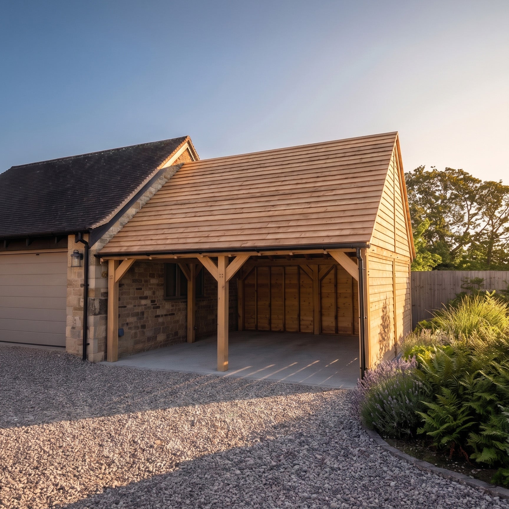 Cedar Featheredge Roof Oak Car Port