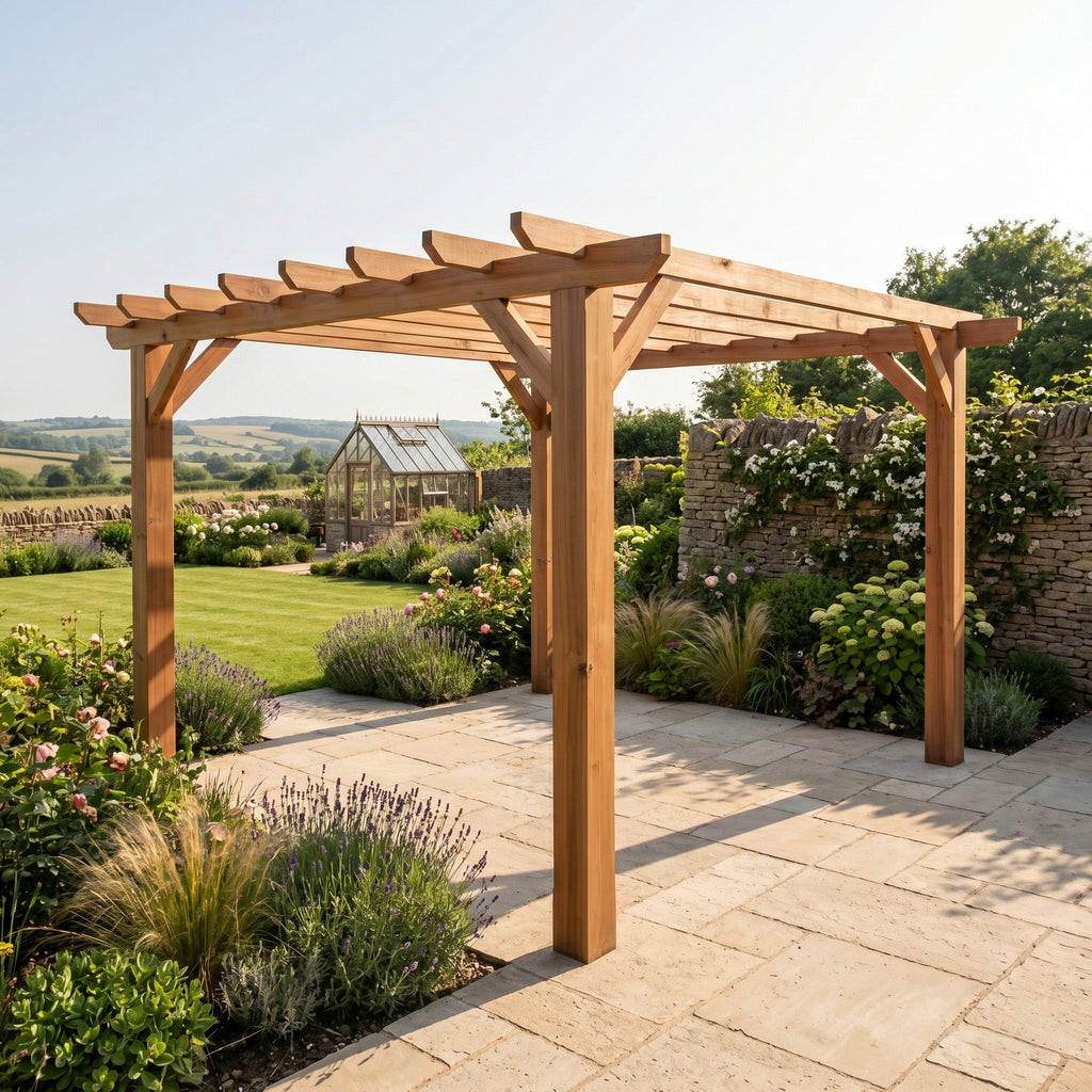 Flat & Open Roof Planed British Cedar Pergola