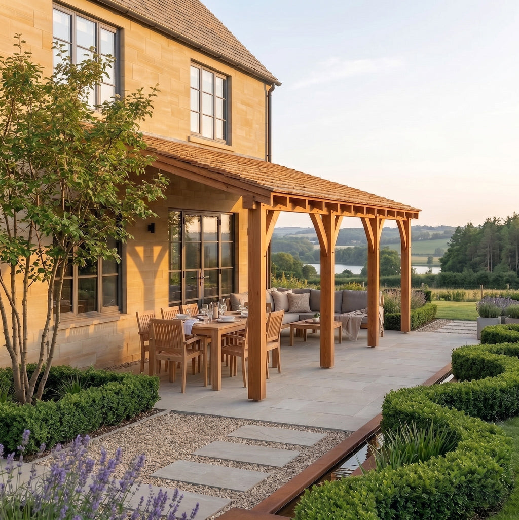 Lean-To Cedar Shingles Roof Planed British Cedar Gazebo