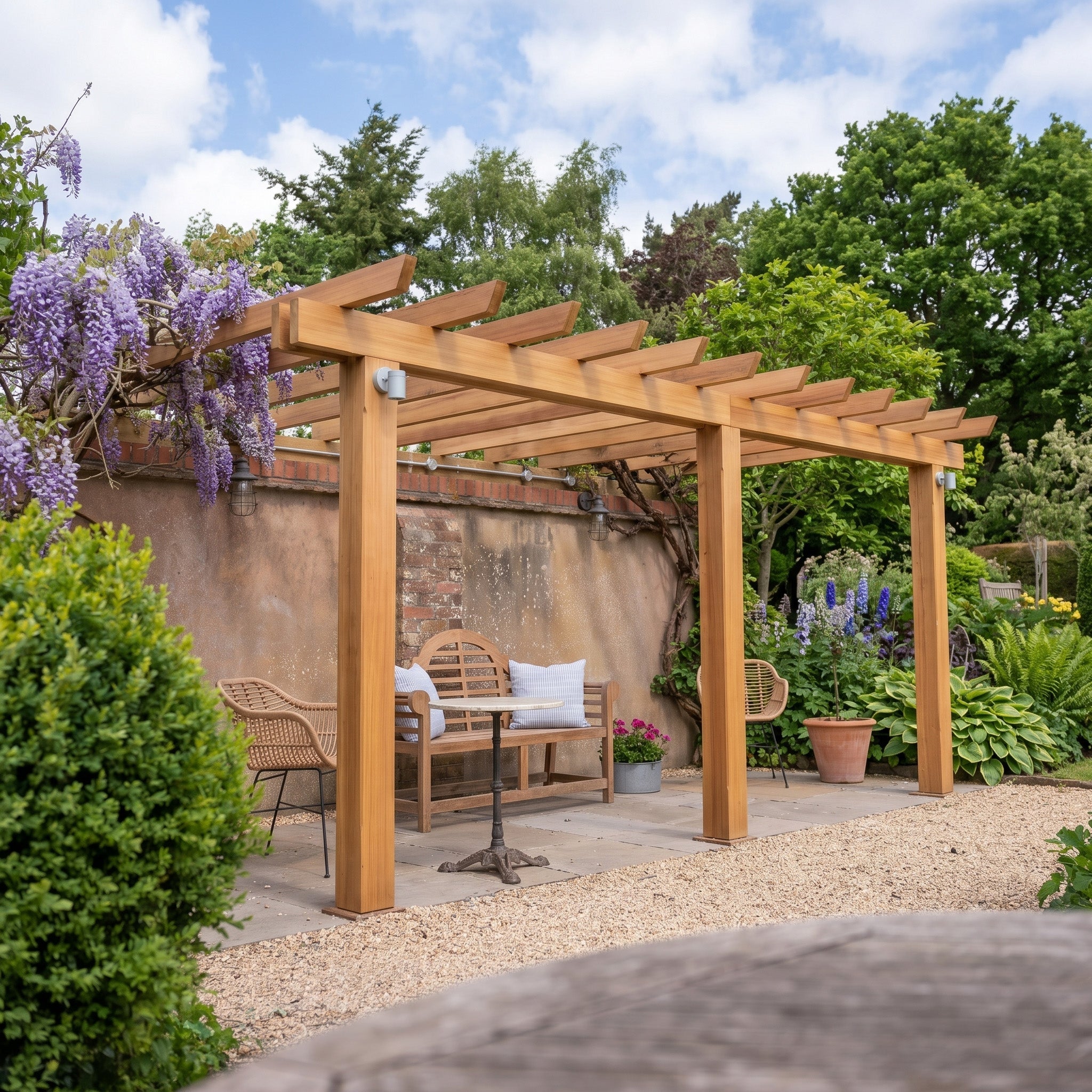 Lean-To Open Roof Planed British Cedar Pergola