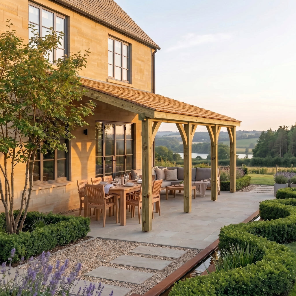 Lean-To Cedar Shingles Roof Wooden Gazebo