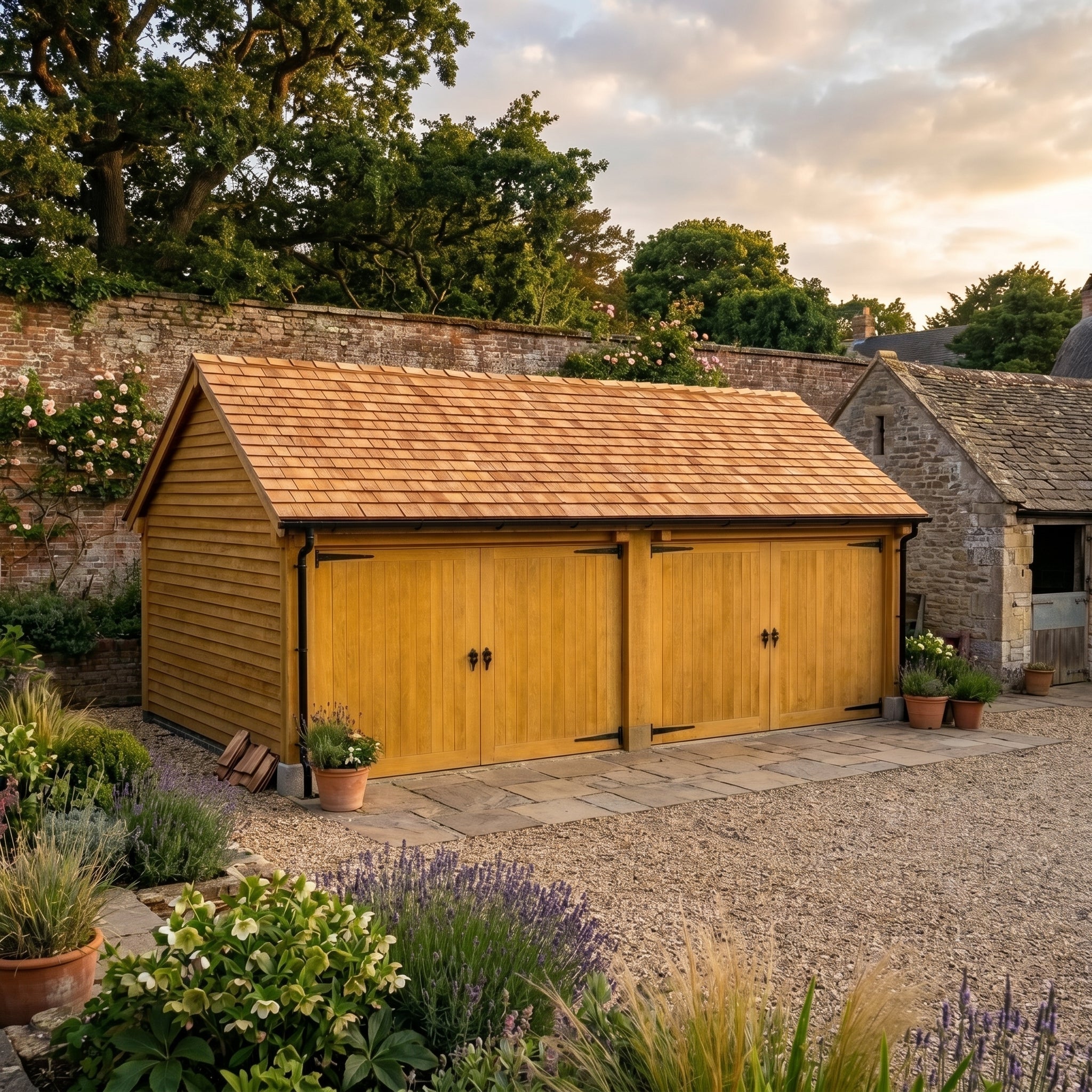 Oak Cedar Shingle Roof Garage