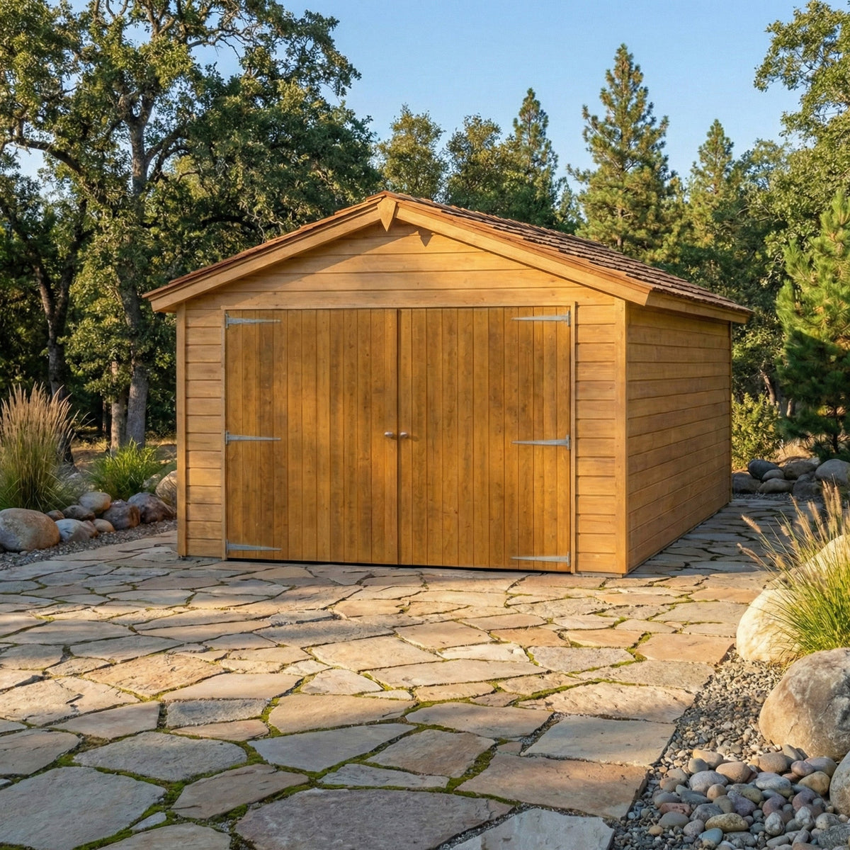 Cedar Shingle Roof Wooden Garage