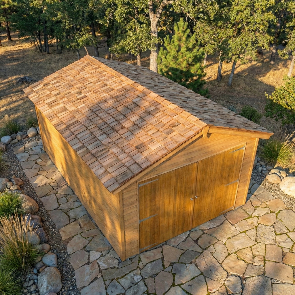 Cedar Shingle Roof Wooden Garage