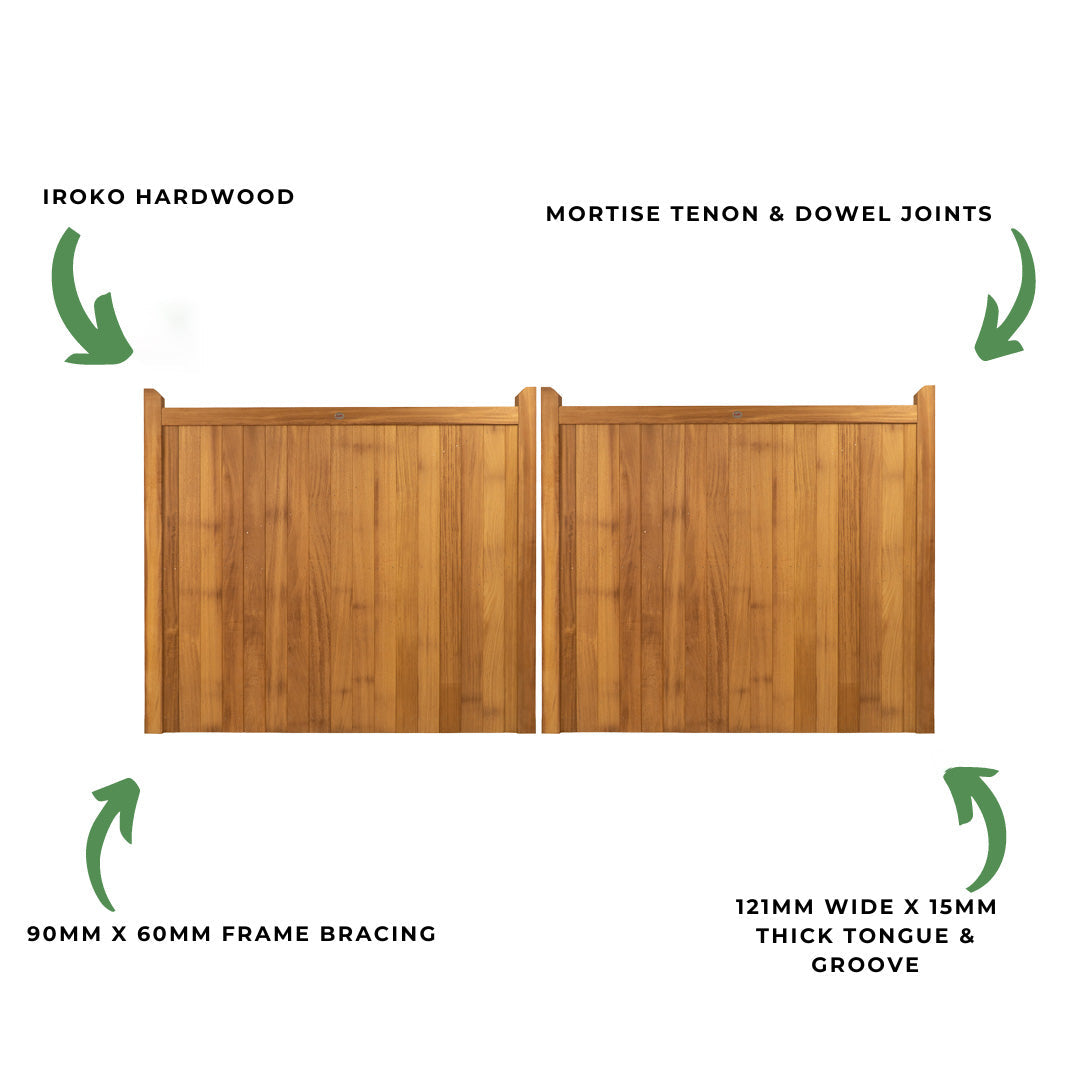 Highampton Iroko Mortise & Tenon Driveway Gate Pair