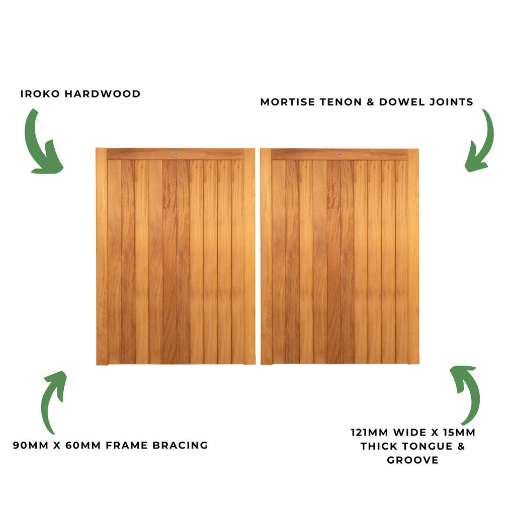 Croyde Iroko Mortise & Tenon Driveway Gate Pair
