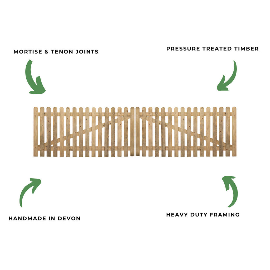 Scandinavian Redwood Picket Driveway Gate Pair