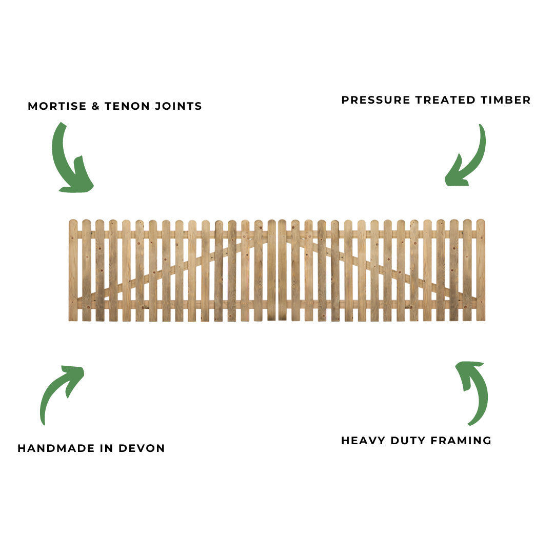 Scandinavian Redwood Picket Driveway Gate Pair