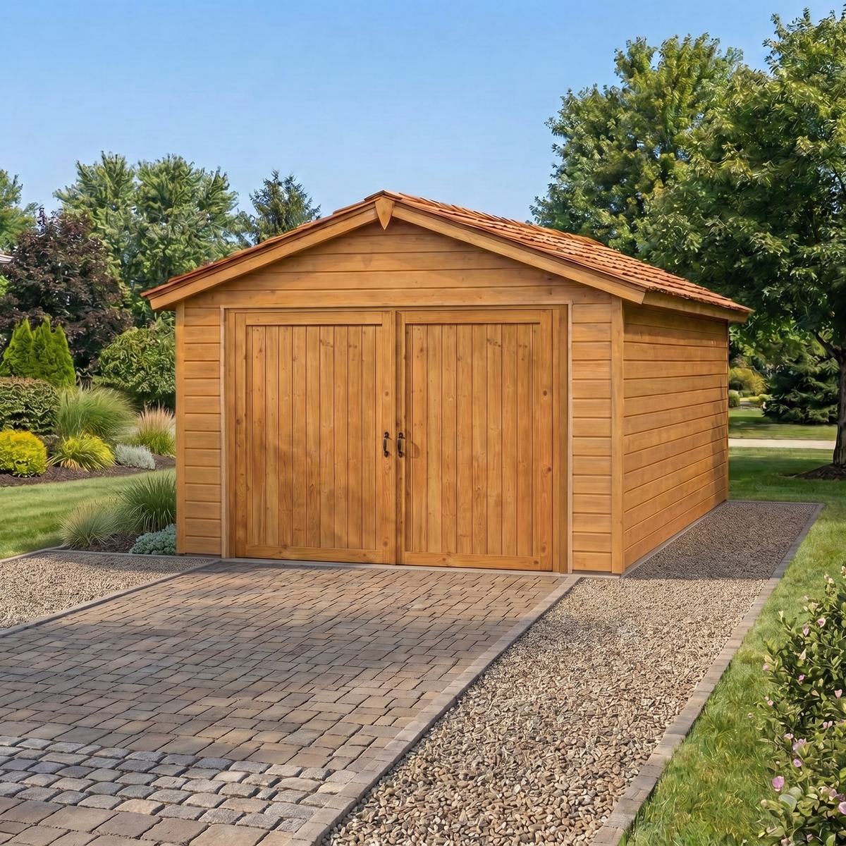 Cedar Shingle Roof Wooden Garage