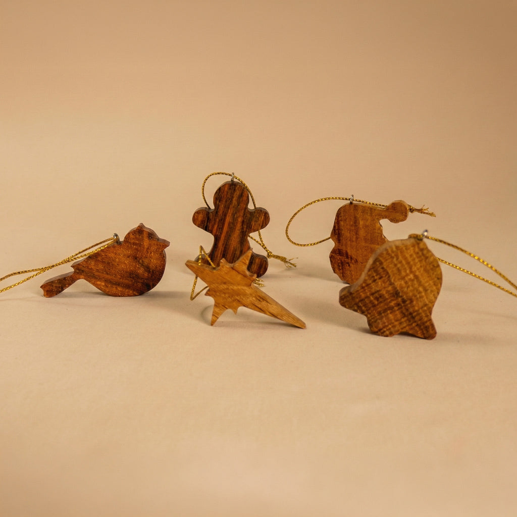 Solid Oak Handmade Christmas Decoration Set
