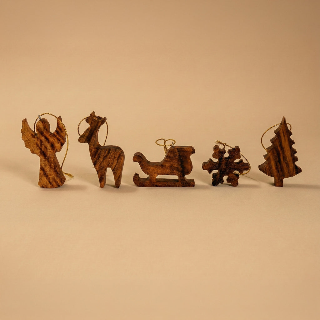 Solid Oak Handmade Christmas Decoration Set