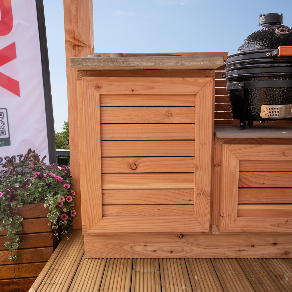 Outdoor Kitchen with Slatted Cabinets & Polished Concrete Worktop