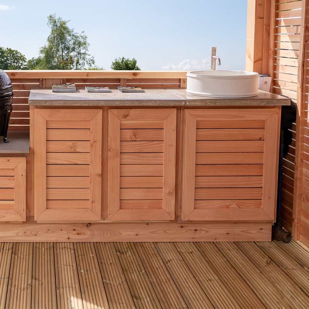 Outdoor Kitchen with Slatted Cabinets & Polished Concrete Worktop