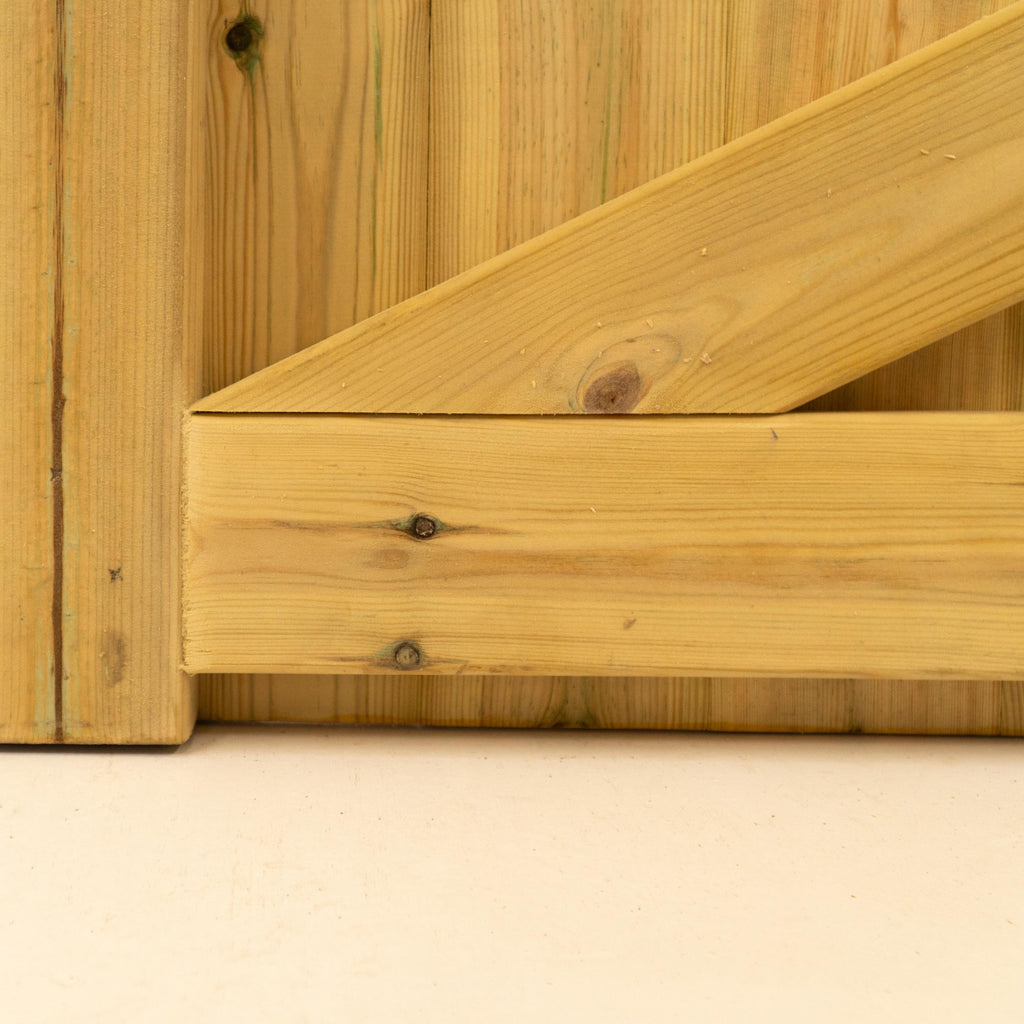 Cottage Scandinavian Redwood Mortise and Tenon T&G Driveway Gate Pair