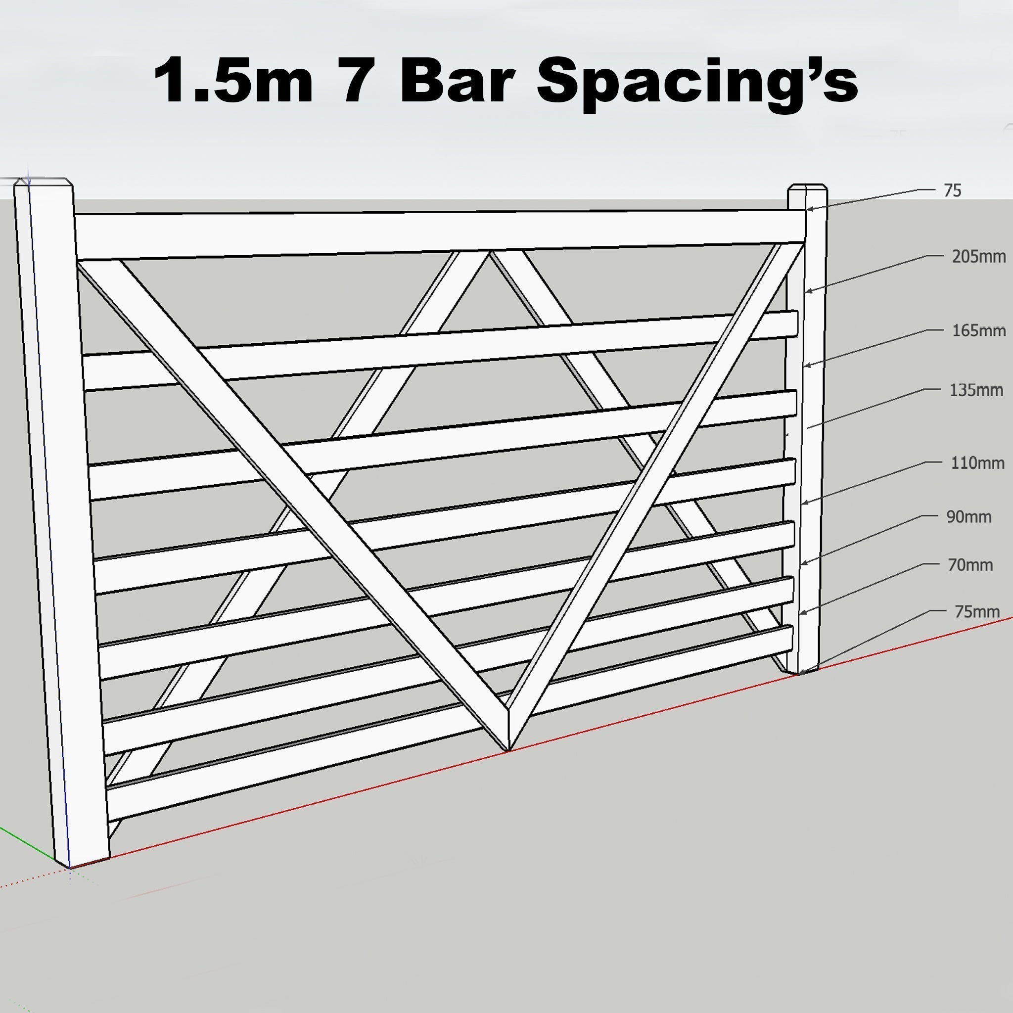 Planed Scandinavian Redwood 5-Bar Field/Driveway Gate