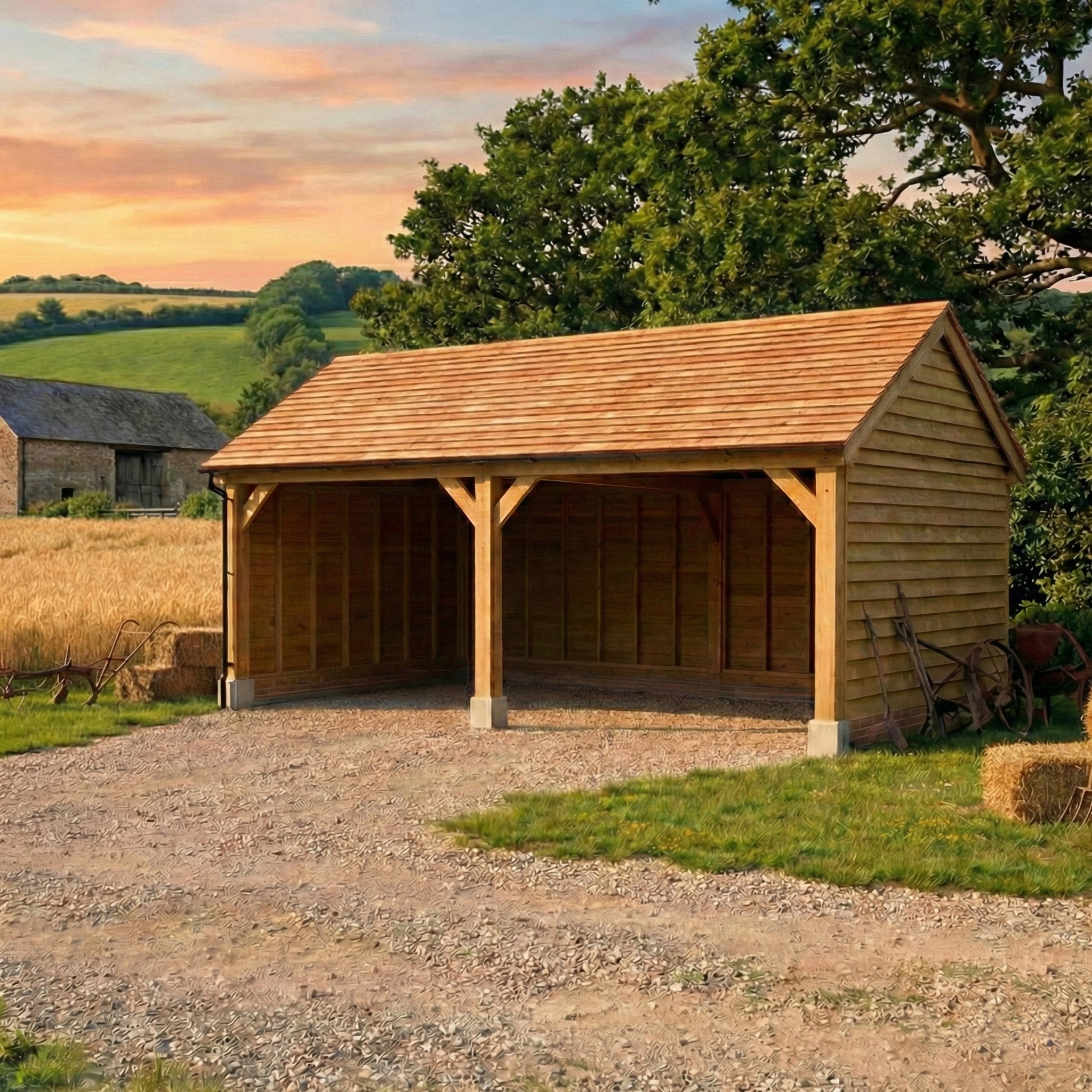 Cedar Featheredge Roof Oak Car Port