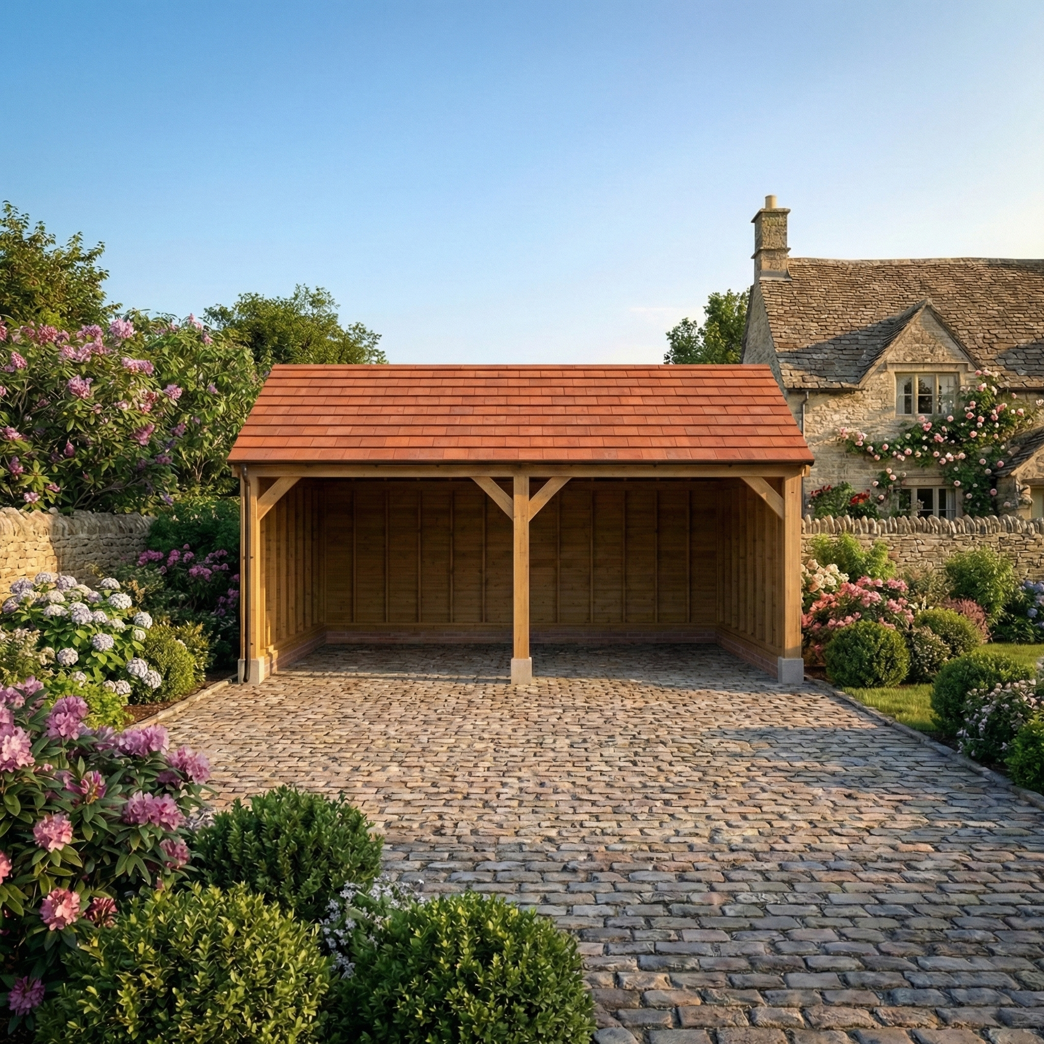 Cedar Featheredge Roof Oak Car Port