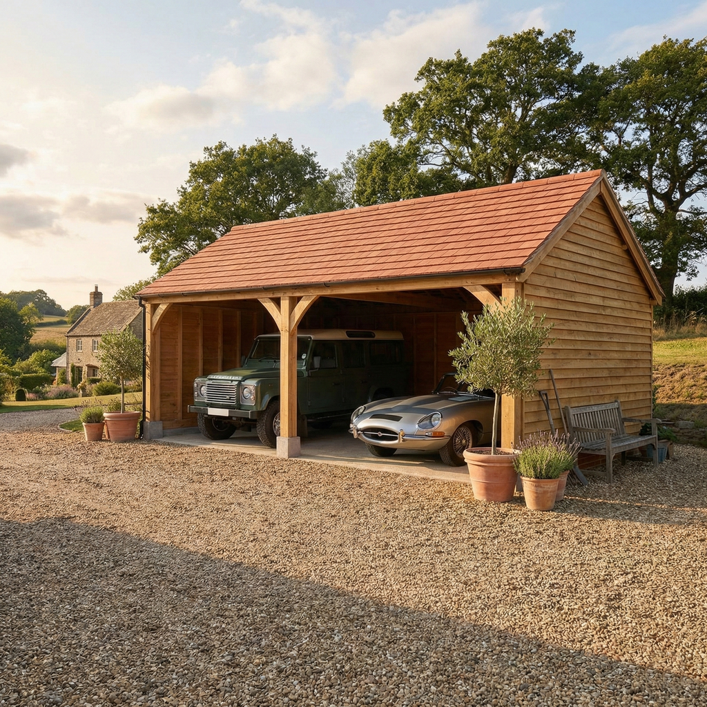 Cedar Shingle Roof Oak Car Port