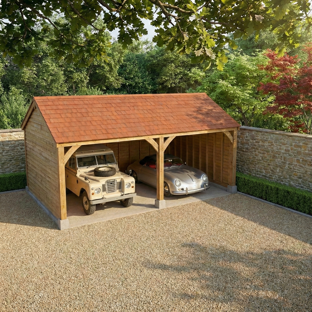 Cedar Shingle Roof Oak Car Port