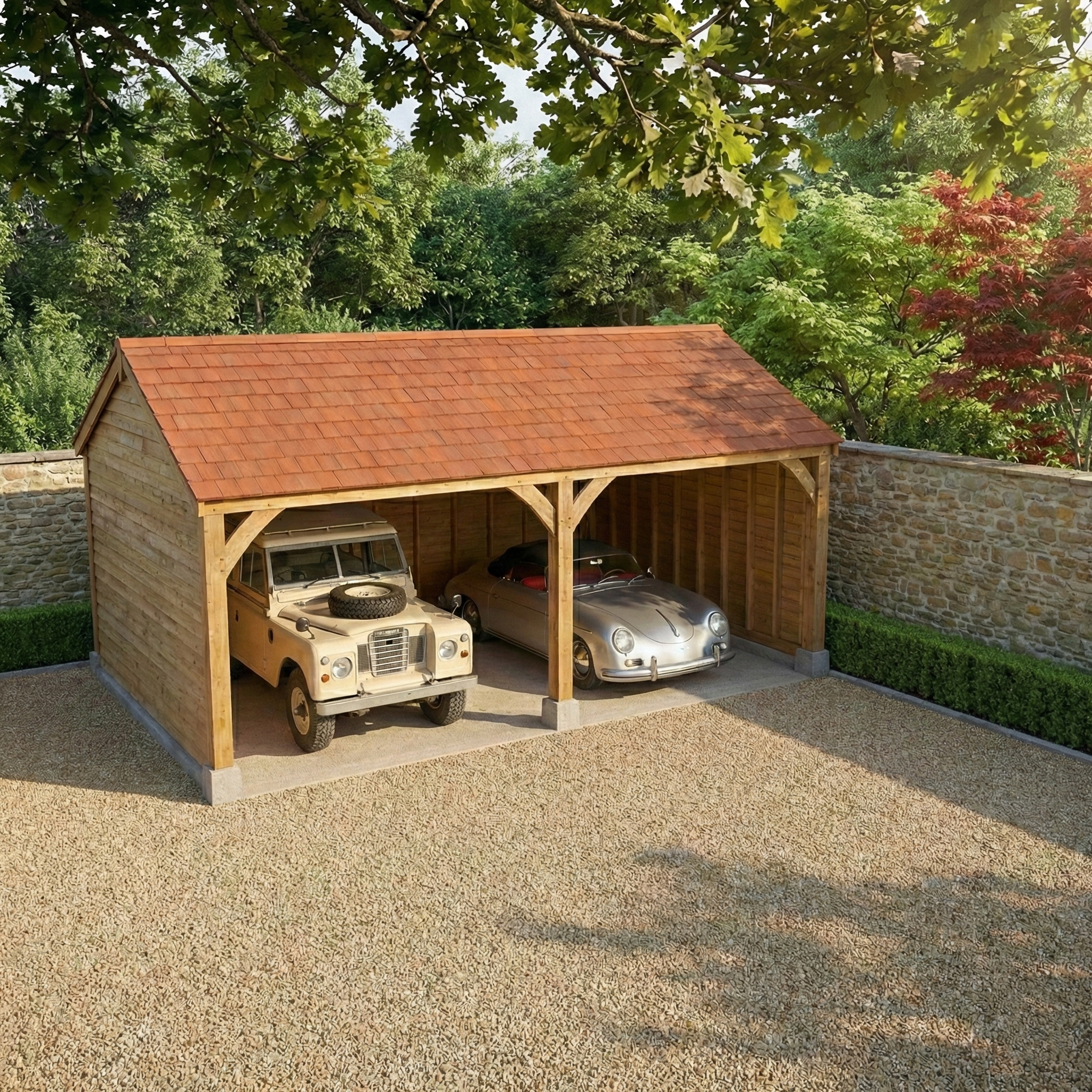 Cedar Shingle Roof Oak Car Port