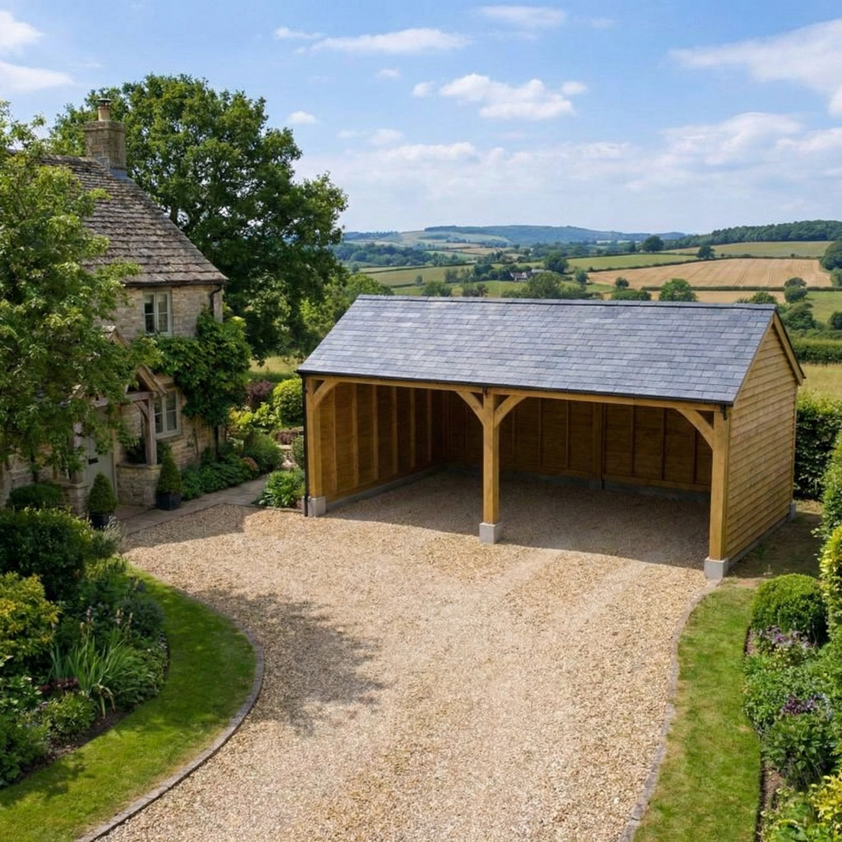 Slate Roof Oak Car Port