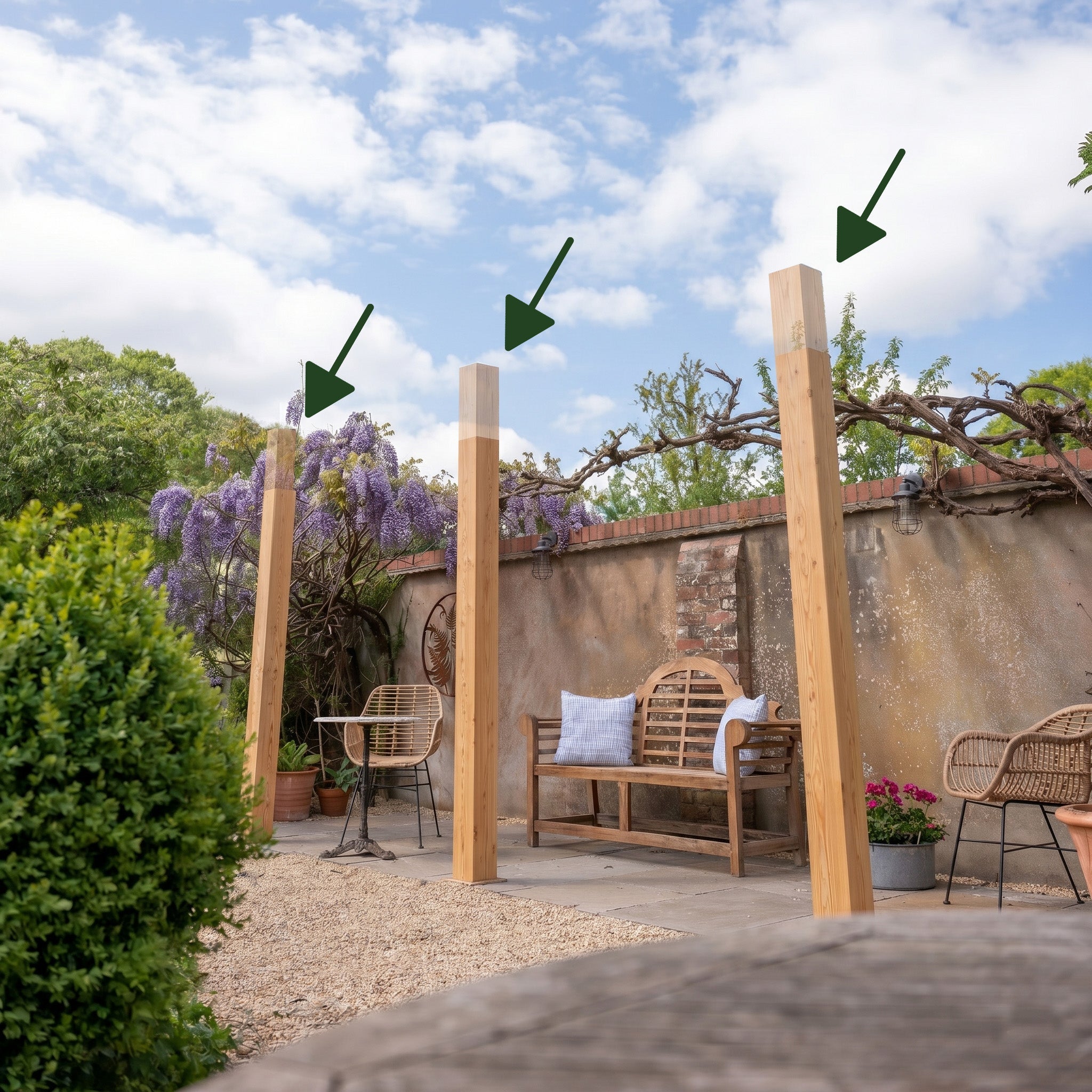 Larch Extended Post Height - Total Post Height 3m (3 Posts for Pergolas)