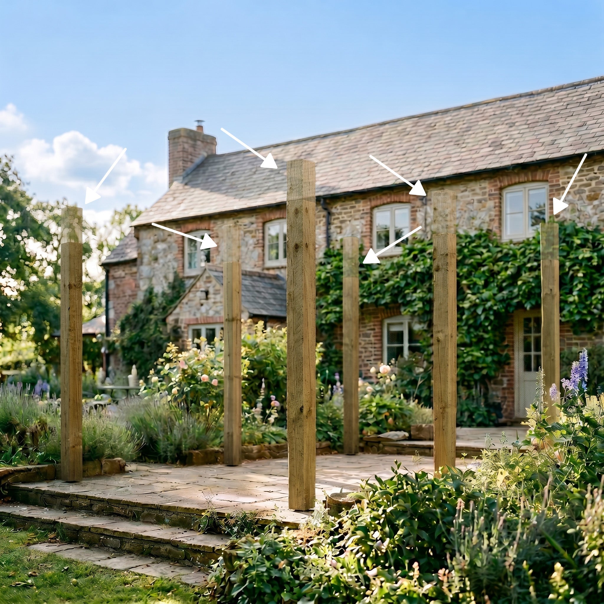 Extended Post Height - Total Post Height 3m (6 Treated Sawn Posts for Pergolas)