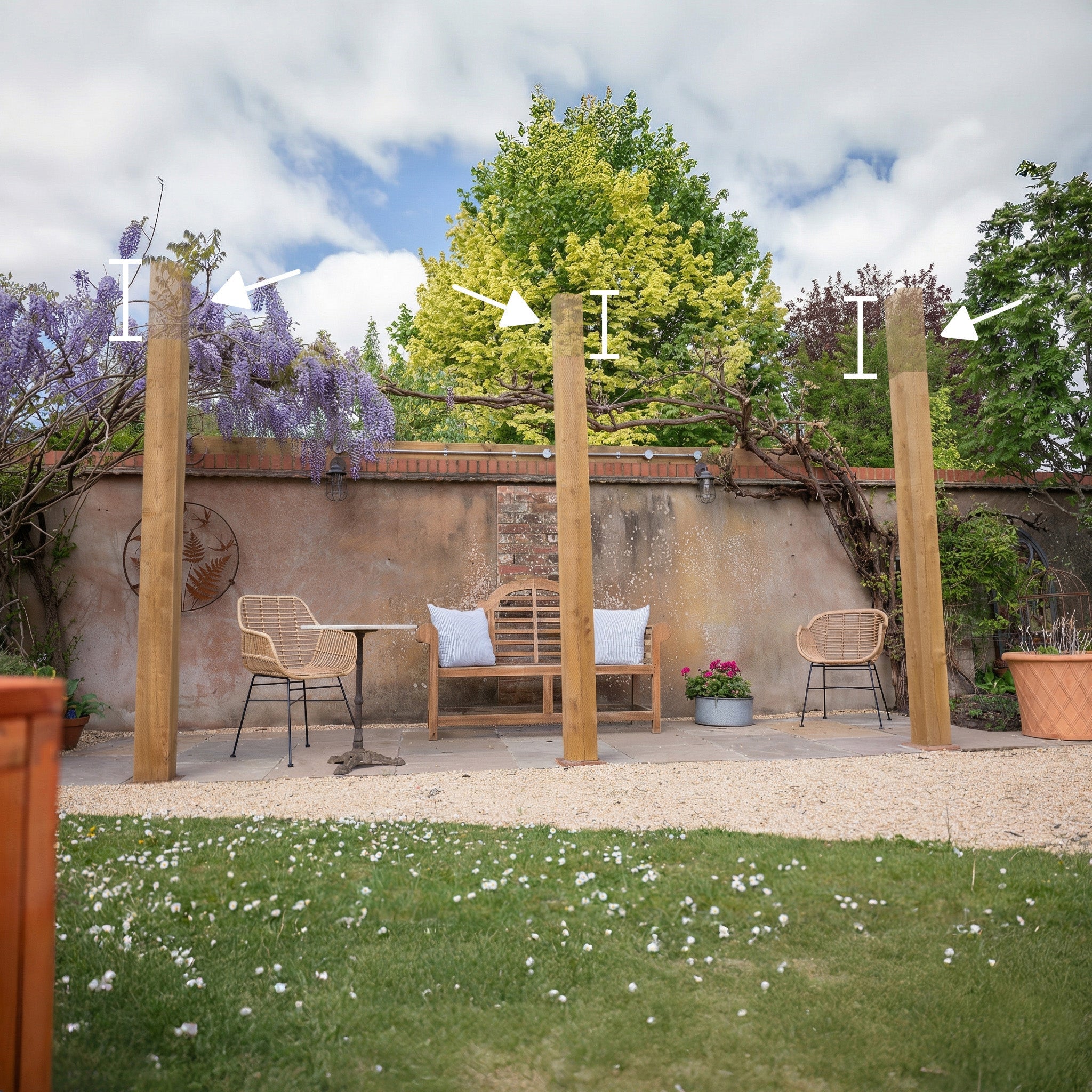 Extended Post Height - Total Post Height 3m (3 Treated Sawn Posts for Lean-To Pergolas)