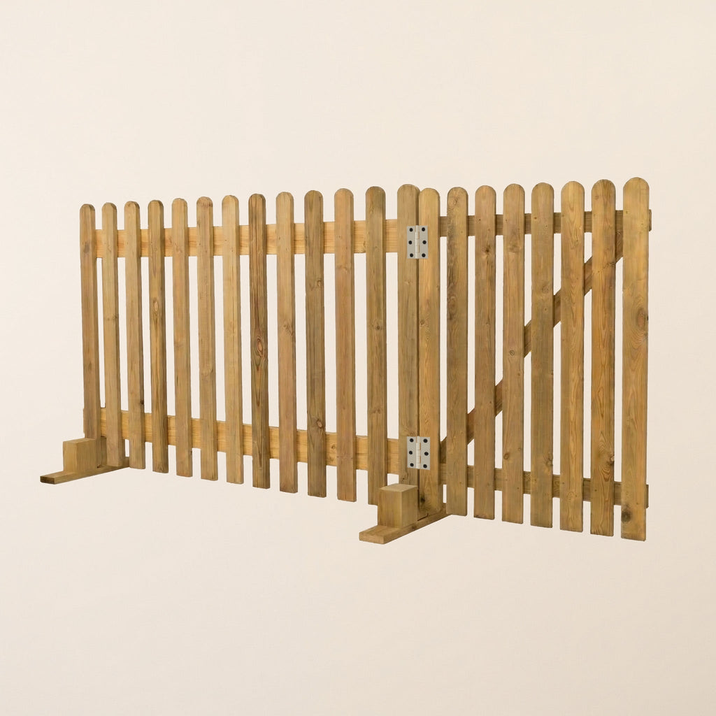 Freestanding Wooden Picket Panel and Side Gate Combination