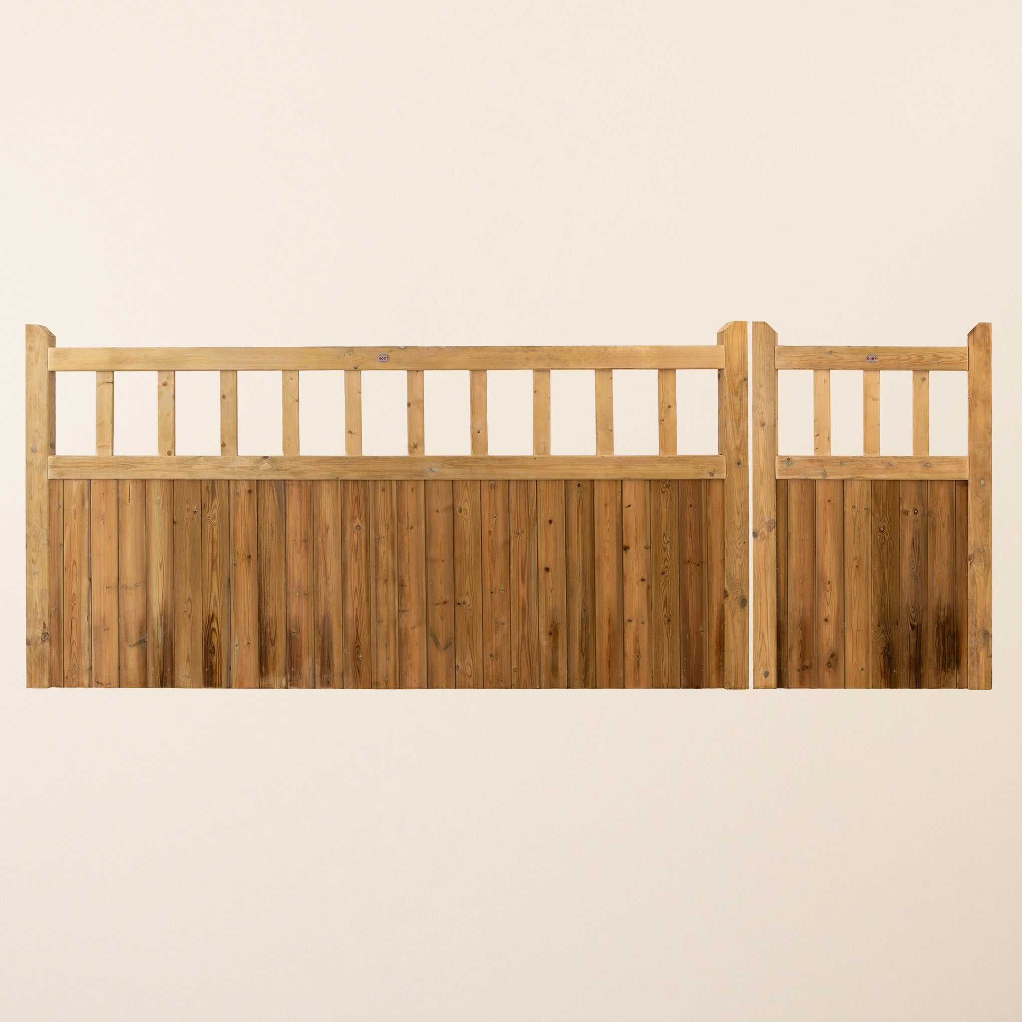 Cottage Scandinavian Redwood Mortise & Tenon 3/4 Split Driveway Gate Pair