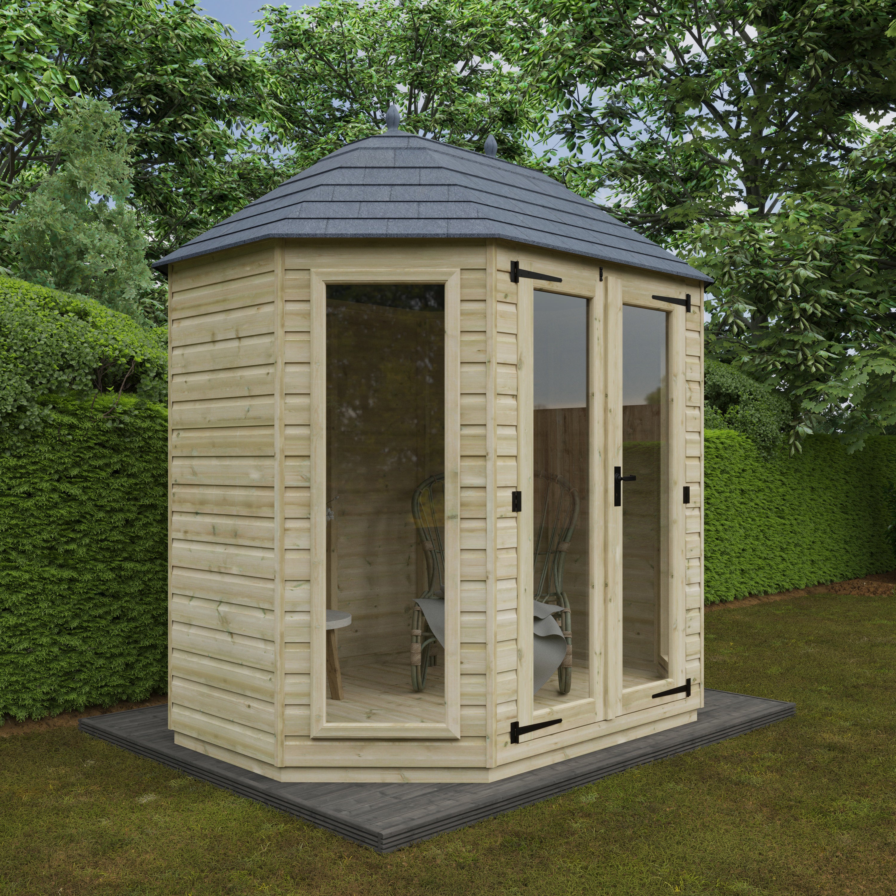 Tanalised Octagonal Full Pane Summerhouse