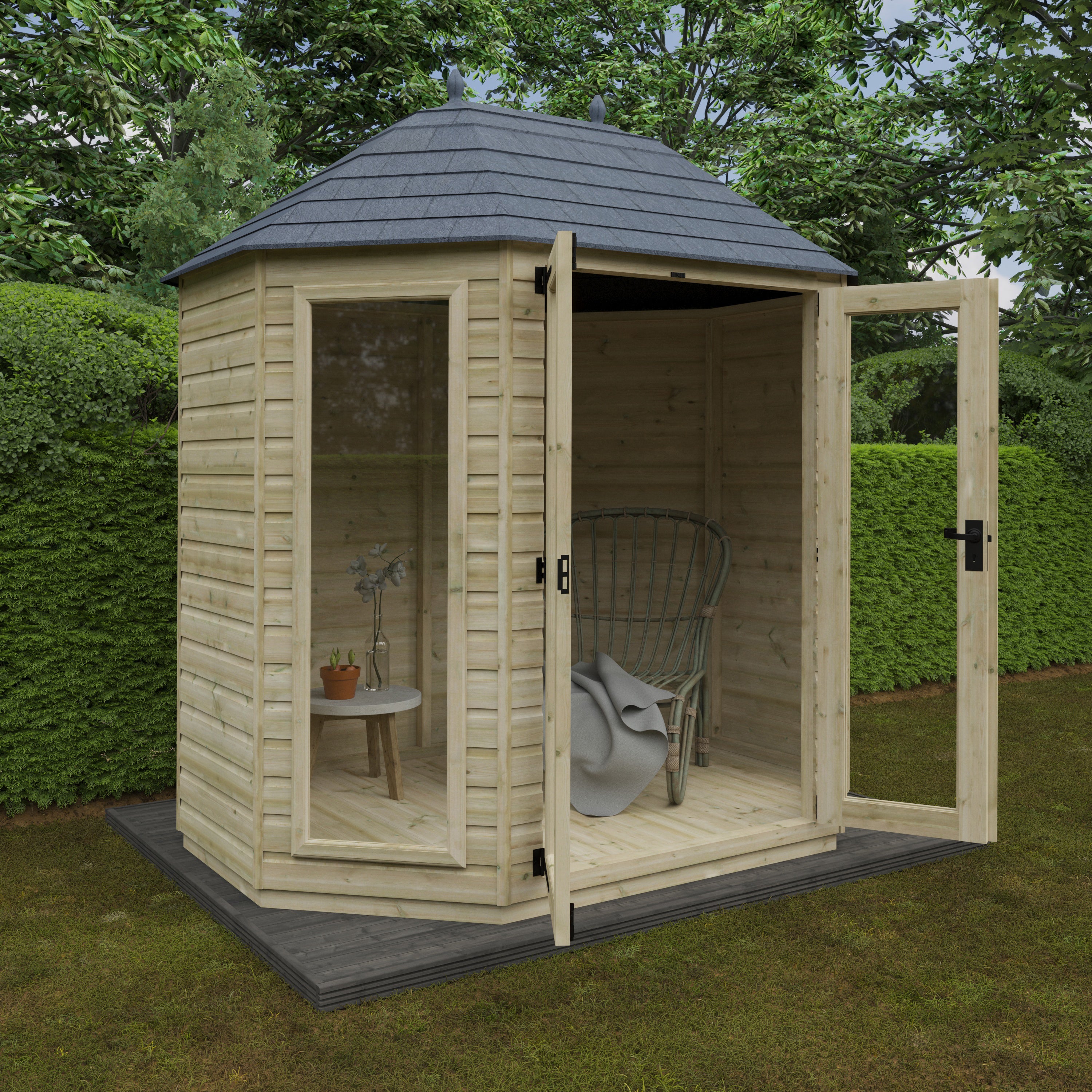 Tanalised Octagonal Full Pane Summerhouse