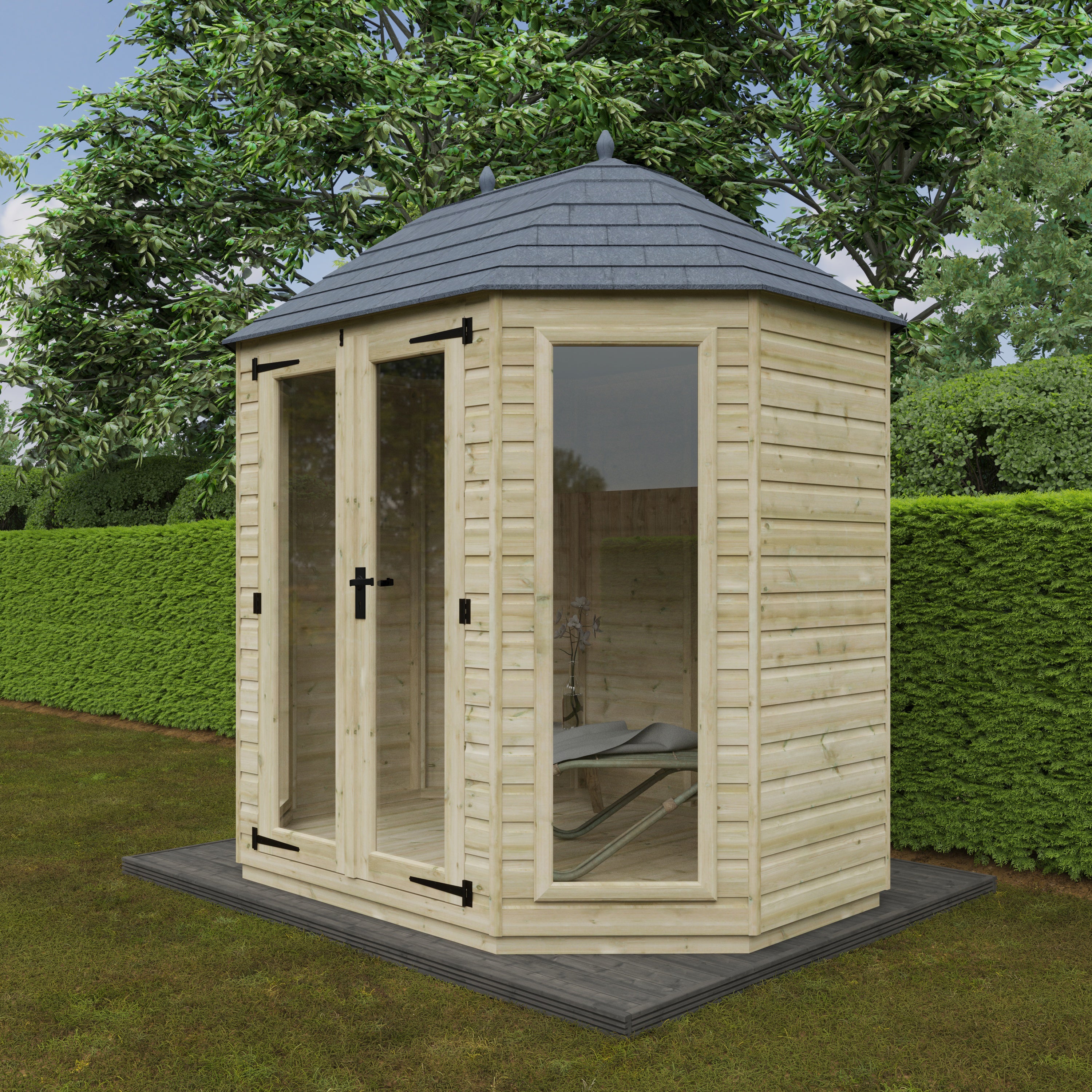 Tanalised Octagonal Full Pane Summerhouse