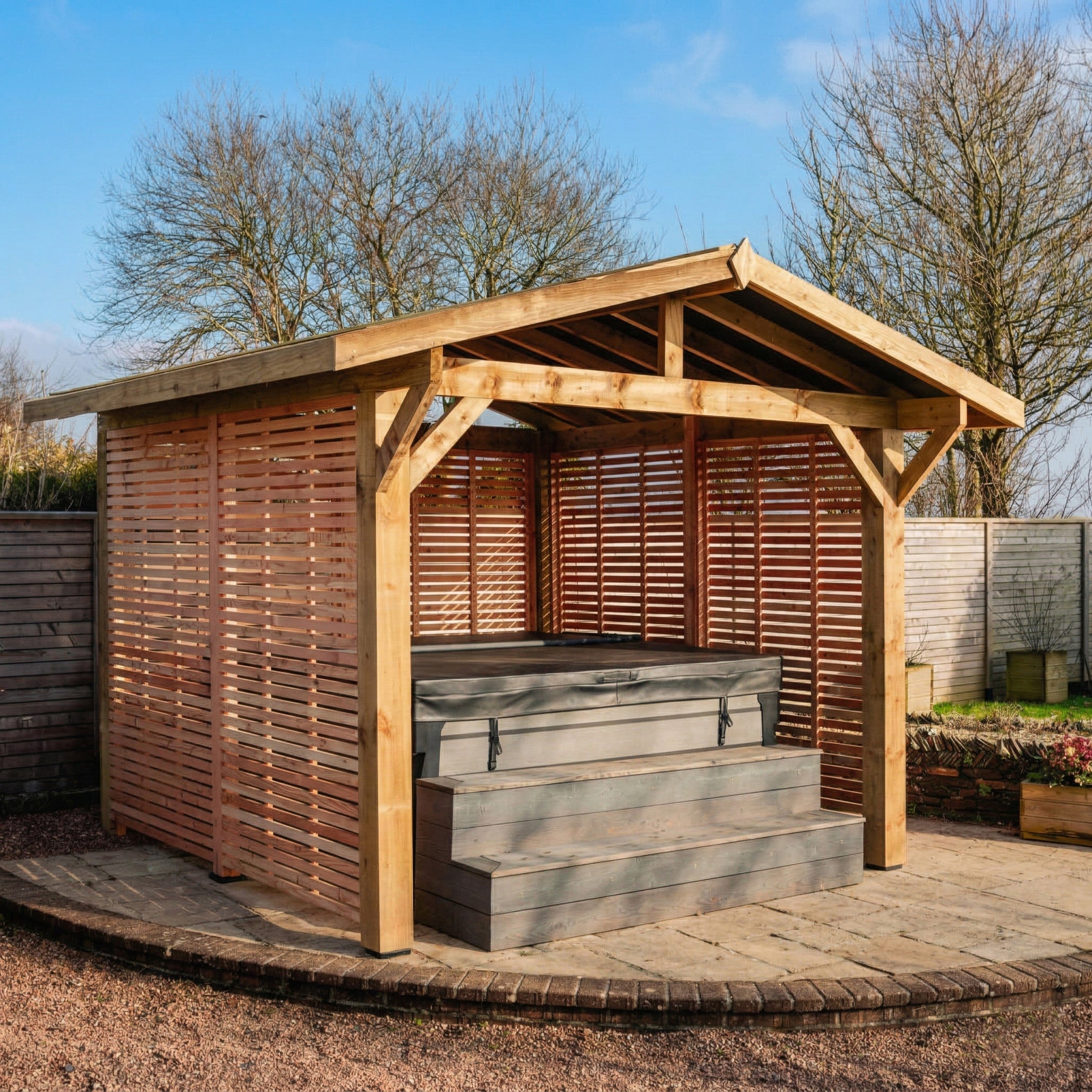 Full-Height Slatted Wall with Pergola Kit – Individual Wall