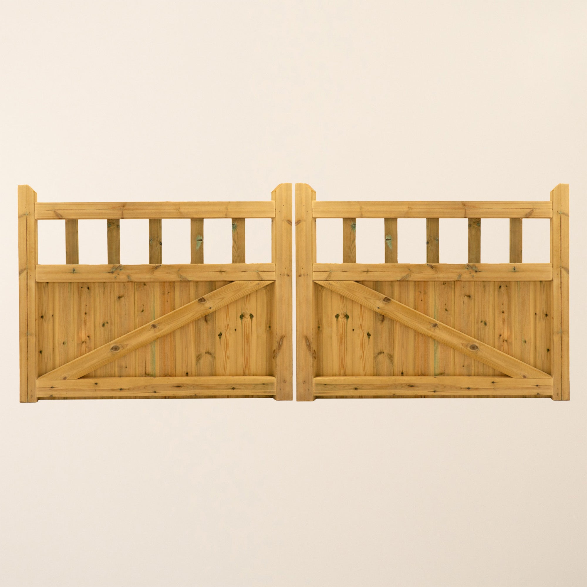 Cottage Scandinavian Redwood Mortise and Tenon T&G Driveway Gate Pair