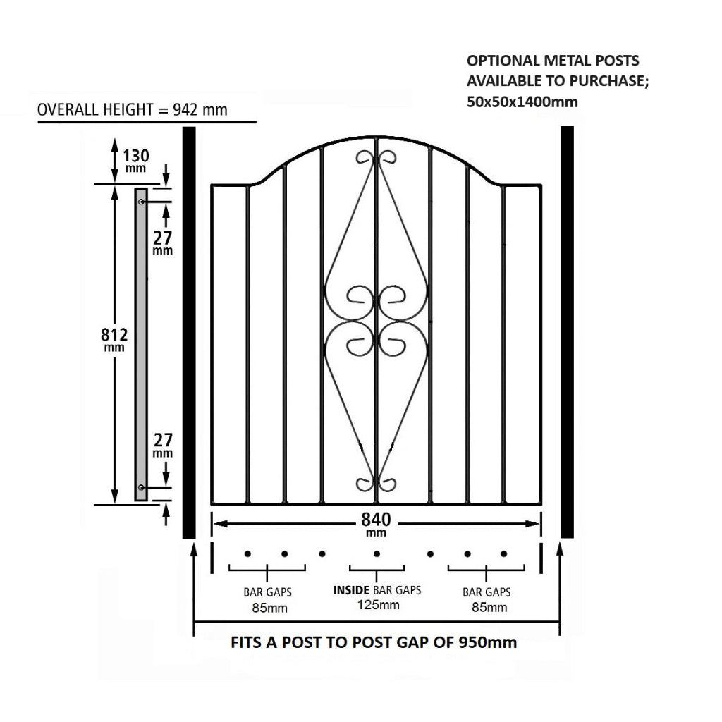 Helston Scroll Bow Top Steel Garden Gate